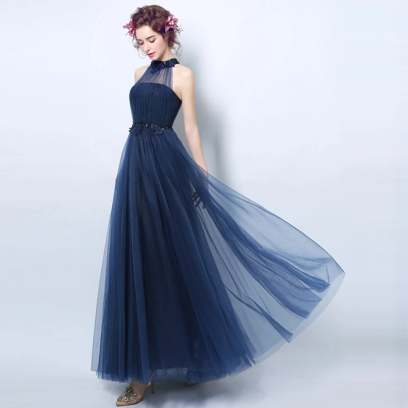 

Vintage Navy Blue Bridesmaid Dresses 2019 Long with Appliques Floor-Length Wedding Party Dress Western Country Bridesmaid Dress