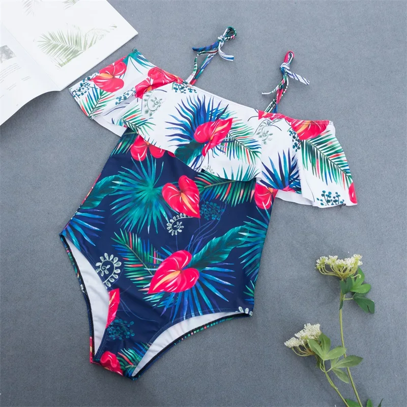 2020 New Sexy Off Shoulder Monokini Women Floral Print Swimsuit Ruffled Bathing Suit S-L Girl Backless Beachwear One Piece Suit