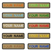 Caqui fundo marrom 10x2.5cm bordado nome personalizado texto remendo listras crachá ferro ou remendos de velcro