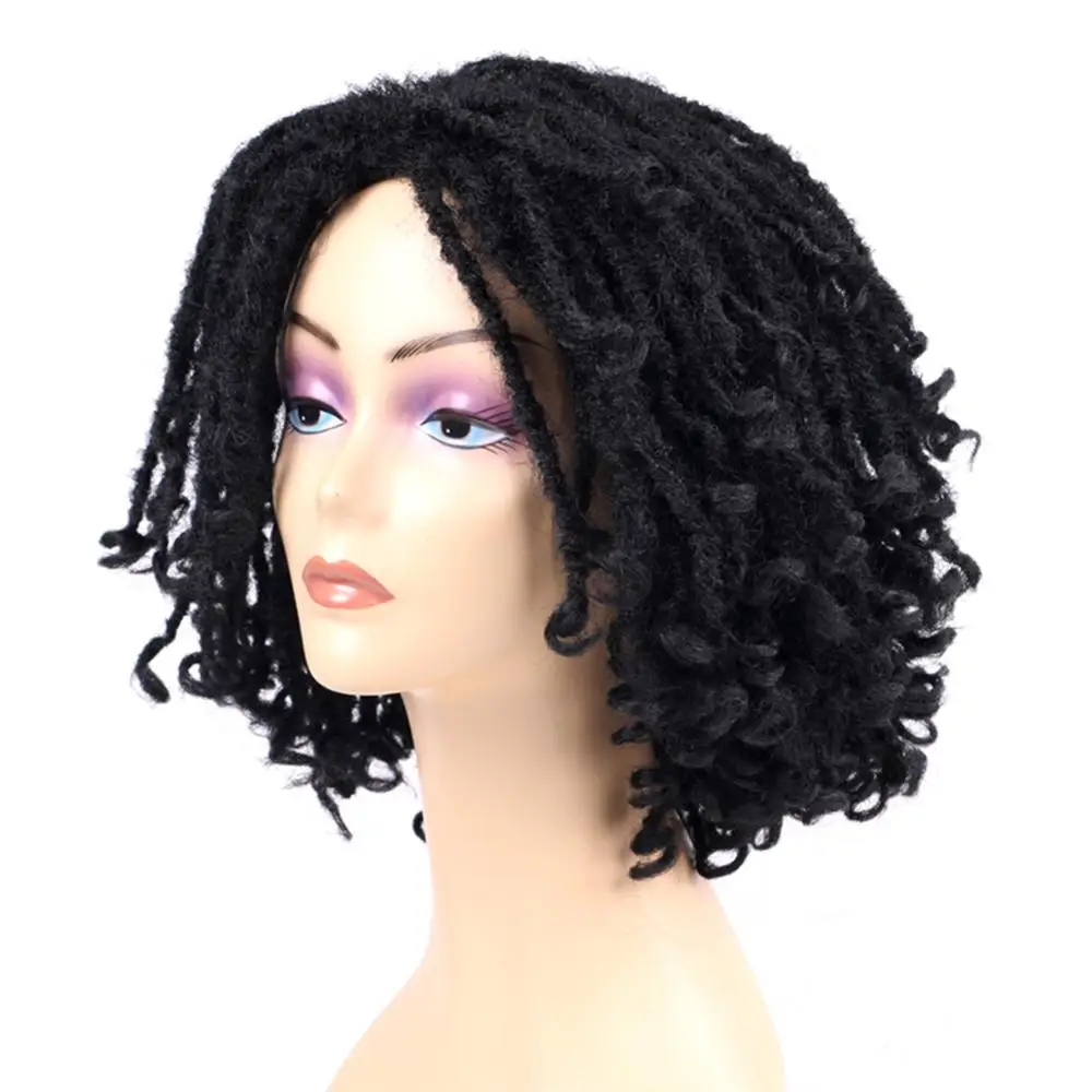 Synthetic Short Dreadlock Wigs Crochet Twist Hair For Black Women High Resistant Fiber Braids Wig Curly End 6 Inch | Шиньоны и парики