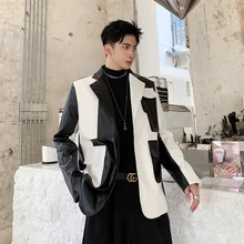 Мужская черная и белая свободная повседневная кожаная куртка, пиджак, Мужская винтажная модная уличная одежда в стиле хип-хоп, панк, меховая кожаная верхняя одежда