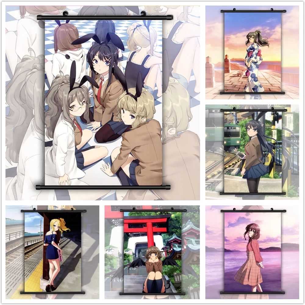 Seishun Buta Yarou Mai Rio Kaede Nodoka Tomoe Аниме Манга HD Печать настенный постер свиток | Дом и сад