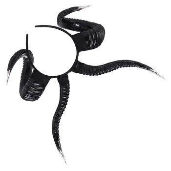 

Simulation Goat Horns Hairband Party Headband Hair Hoop Photography Props for Cosplay Halloween (Black+Silver)