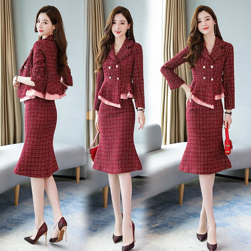 

Short-height Woolen Set Dress 2019 New Style Autumn And Winter Graceful Debutante Elegant Western Style Two-Piece Skirt