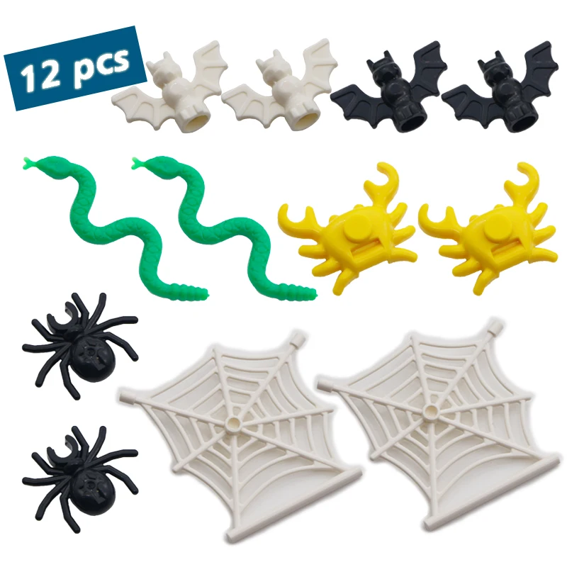 Набор строительных блоков в виде животных 12 шт. паутина летучая мышь краб змея
