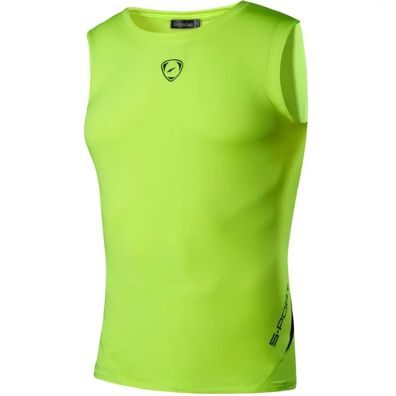 

jeansian Sport Tank Tops Tanktops Sleeveless Shirts Running Grym Workout Fitness Slim Compression LSL208 GreenYellow2