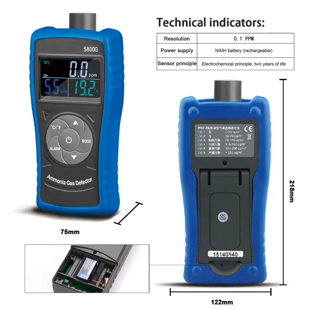 US $221.77 Ammonia Gas Monitoring Detector NH3 Monitor0100ppm Particle Detector Meter with USB Recharge Battery For Industry Farms