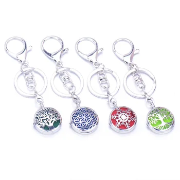 

Europe and America Hot Sales Hollow out Circle Lucky Tree Fragrance Keychain Glass Bead Essential Oil Perfume Box Purse Accessor