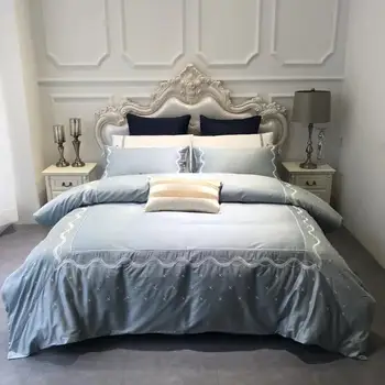 

American 60 tribute satin plush cotton four-piece set of simple embroidered cotton sheets five-star hotel bedding