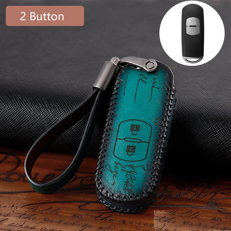 2button green Автомобильные аксессуары из натуральной кожи, автомобильный чехол для дистанционного ключа, чехол для Mazda 2 3 5 6 8 CX7 CX5 CX9 MX5 CX4 - Название цвета: 2button green