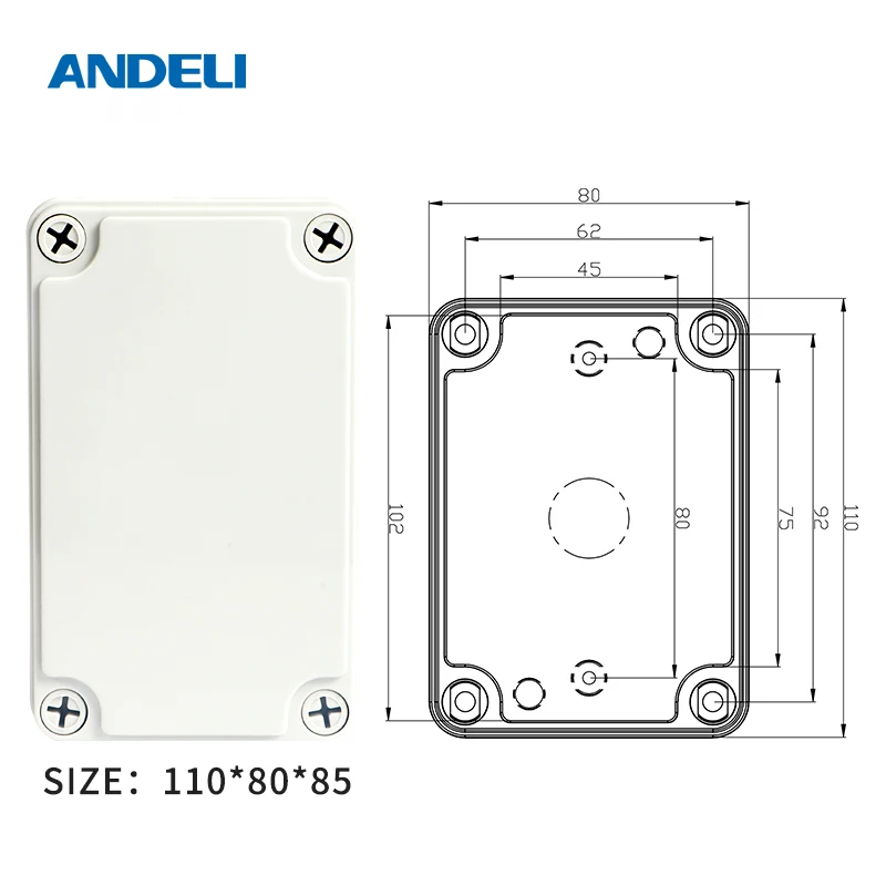 ANDELI ABS пластик IP67 водонепроницаемый распределительная коробка DIY наружная электрическая Соединительная коробка - Цвет: 110X80X85
