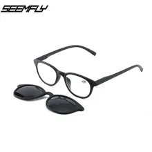 SEEMFLY Новинка+ 1,0+ 1,5+ 2,0+ 2,5+ 3,0+ 3,5 поляризованные Магнитные очки для пресбиопии на застежке мужские флип анти-синие очки для чтения женские