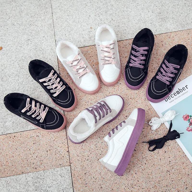

Winter New Style plus Velvet Warm Canvas Shoes Women's Hong Kong Style Street Snap INS Super Fire Sneakers Korean-style Versatil