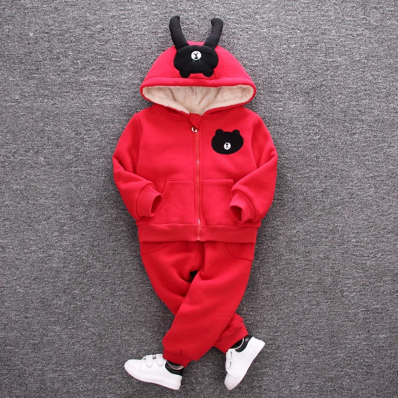 Autumn And Winter Children's Clothing Set Boys And Girls Thickening Plus Velvet Baby Suit Sweater Pants 2 Pieces Suit k1