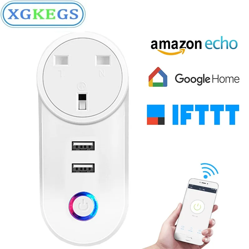 Умная розетка Великобритания беспроводной Wi-Fi таймер с 2 USB-портами 1 А Tuya Smart Life