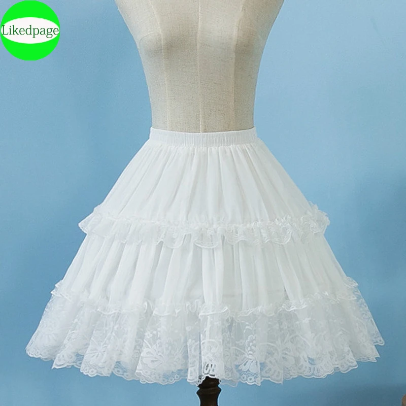 

Lolita Chiffon Lace Cosplay Petticoat Underskirt Short Women White Black Jupon Accessories Tutu Halka Pod Sukienke Falda Enaguas