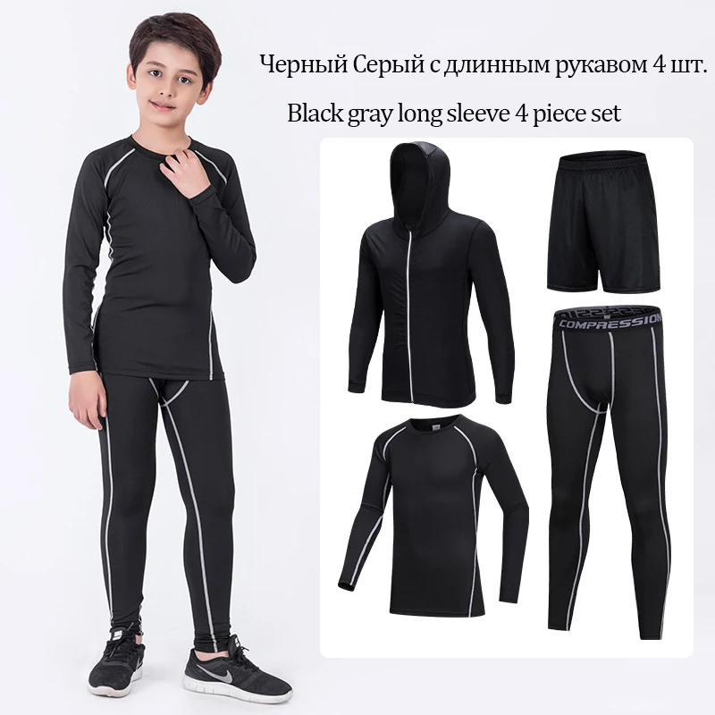 Children Mma Compression Sport Suit 4 Piece Set Boy Kids Sports Running Suit Rashguard bjj Training Football Gym Tights Clothing