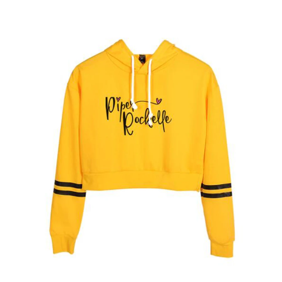 

Piper Rockelle Merch Yellow Crop Top Hoodie Harajuku Cropped Sweatshirt Streetwear Hip Hop Long Sleeves Pullover Tops Sudaderas