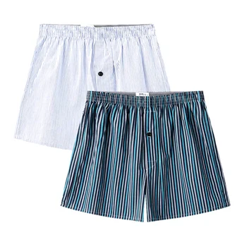 

2PCS/Set Brand Mens Short Home Shorts Cotton Sleep Bottoms Casual Loose Men Underwear Boxer Stripe Home Underwear