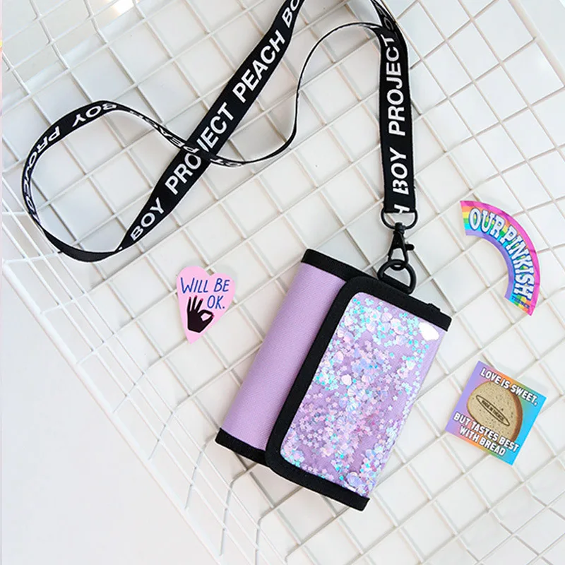 

Hot Sales New Arrival Droppshiping Glitter Wallet Card Holder Shiny Coin Purse with Lanyard for Women Girl Outdoor Travel d88