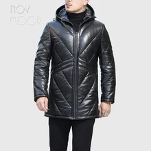 Novmoop, зимняя повседневная Стильная черная овечья кожа, натуральная кожа, утиный пух, стеганое пальто, мужская куртка, chaquetas hombre casaco LT2978