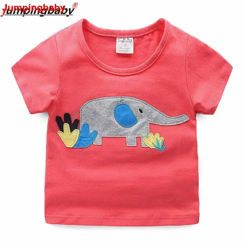 Jumpingbaby/ г. Футболка топы для девочек, детская футболка с вышивкой животных Koszulka Одежда для девочек футболка летний топ для малышей