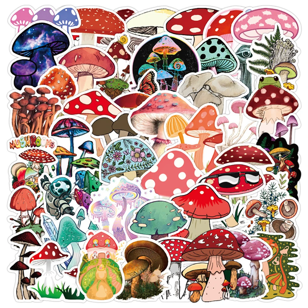 10/30/50PCS Colorful Mushroom Stickers Graffiti Skateboard Fridge Guitar Motorcycle Travel Luggage Cartoon Decals Sticker Toys 10 30 50pcs cartoon cute fat kitten cartoon graffiti luggage guitar skateboard computer waterproof sticker wholesale