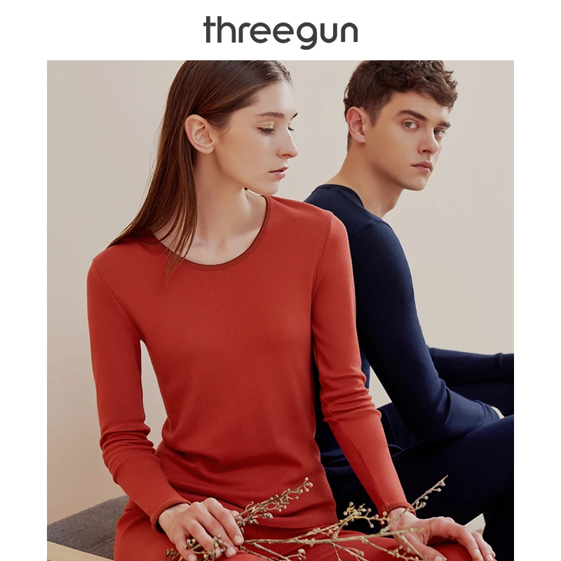 THREEGUN кальсоны для мужчин и женщин термобелье набор хлопок сплошной пара зимнее