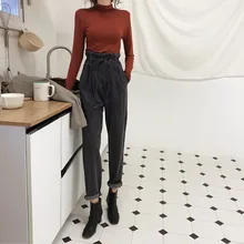 Джинсы с высокой талией в стиле ретро; свободные тонкие брюки для папы; брюки с репкой для девочек