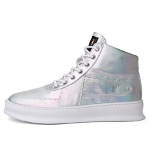 IGxx высокие ботинки Скейтборд на шнуровке Кожа Bling мужские кроссовки сапоги панк до лодыжек для мужчин Баскетбольная обувь серебро