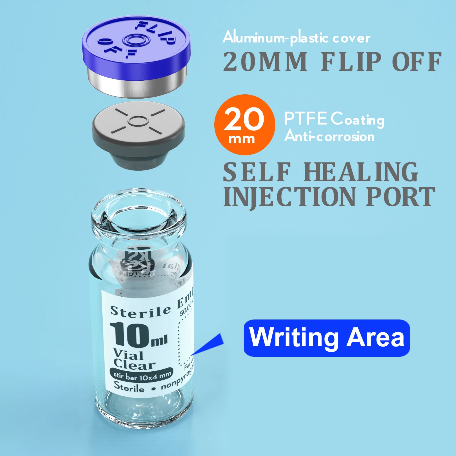 Sterile Empty Vials Self Healing Injection Port Flip Off Aluminum Cap Sterile Package