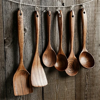 

Wood Tableware Spoon Ladle Turner Long Rice Colander Soup Skimmer Cooking Spoons Scoop Kitchen Tool