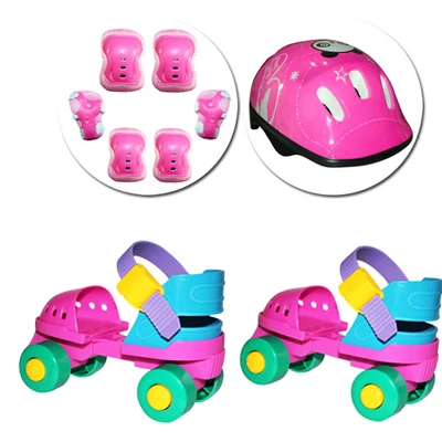 Европейские размеры 20-30, регулируемые детские роликовые коньки с двумя линиями, двухрядные роликовые коньки с 4 колесами, безопасная обувь с защитой от кнопки - Цвет: purple set 1