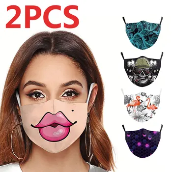 

2PCS Funny Cartoon Facial Expression Kiss Skull Block Cool Mask Riding Dust-proof Run-away Cute Neutral/for Both Men And Women