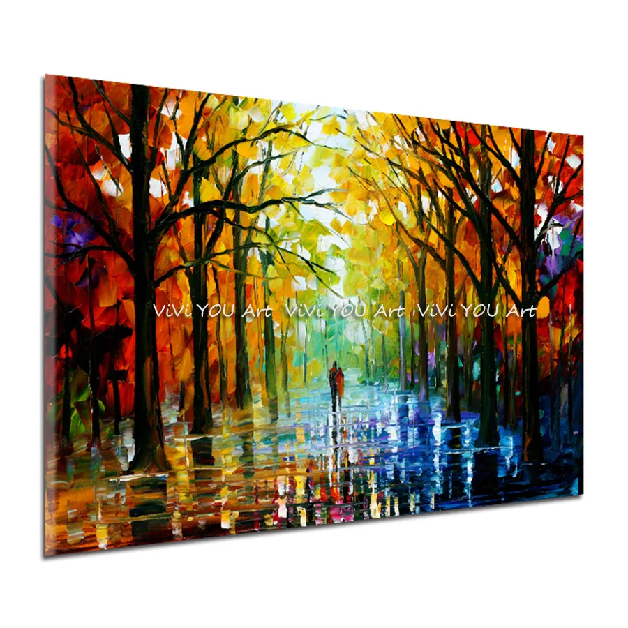 Colorful-Palette-Knife-Oil-Painting-Prints-on-Canvas-Raining-Street-Giclee-Print-Canvas-Painting-Wall-Art (1)