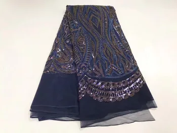 

African Lace Fabric Navy Blue African Guipure Lace fabric with Sequins High Quality French Lace Sequin Fabric J16673