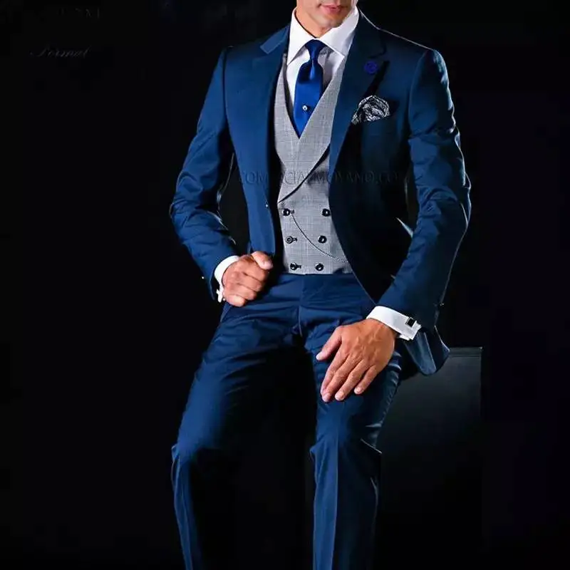 Traje para hombre, trajes de boda para hombre, trajes azul marino, chaqueta de esmoquin para fumar, 3 piezas, ajustado, Masculino, 2021