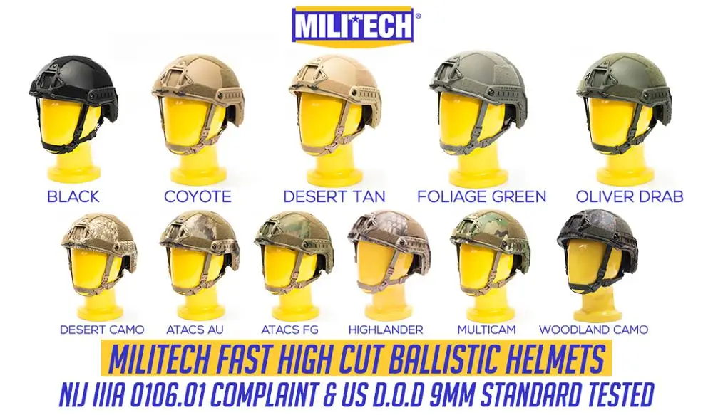 Capacete à Prova de Balas com Helmetbag Militech Balístico Capacete Nível Iiia 3a Iso Certificado Rápido Occ Dial Corte Alto xp Aramida Nij