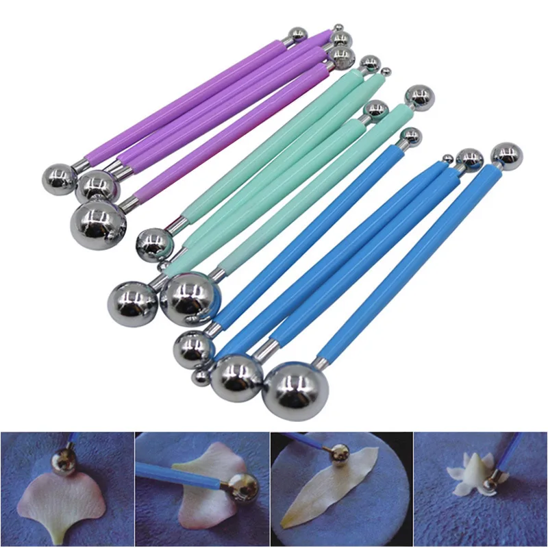 Bakery 4 jian tao Stainless Steel Spherical Carving Group Pill Bar Steel Eight Head Pen Fondant Clay Colored Clay Tool
