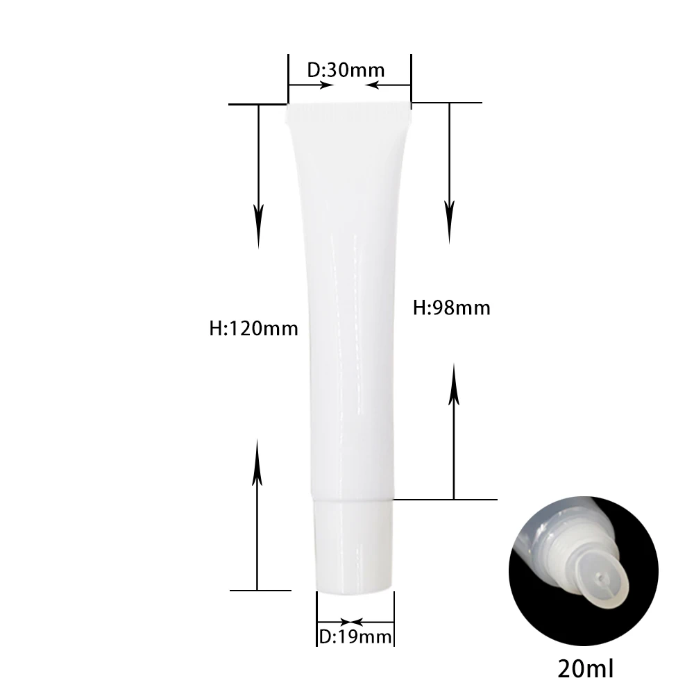 20ml White/Clear Squeeze Lip Gloss Tube with Clear/Gold/White Cap
