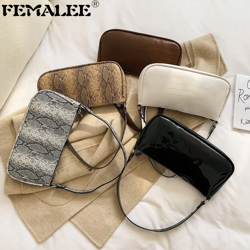 

Vintage 2019 New Trendy Alligator Baguette Handbag For Women Purse Luxury Shoulder Bag PU Leather Serpentine Tote Bag Sac A Main