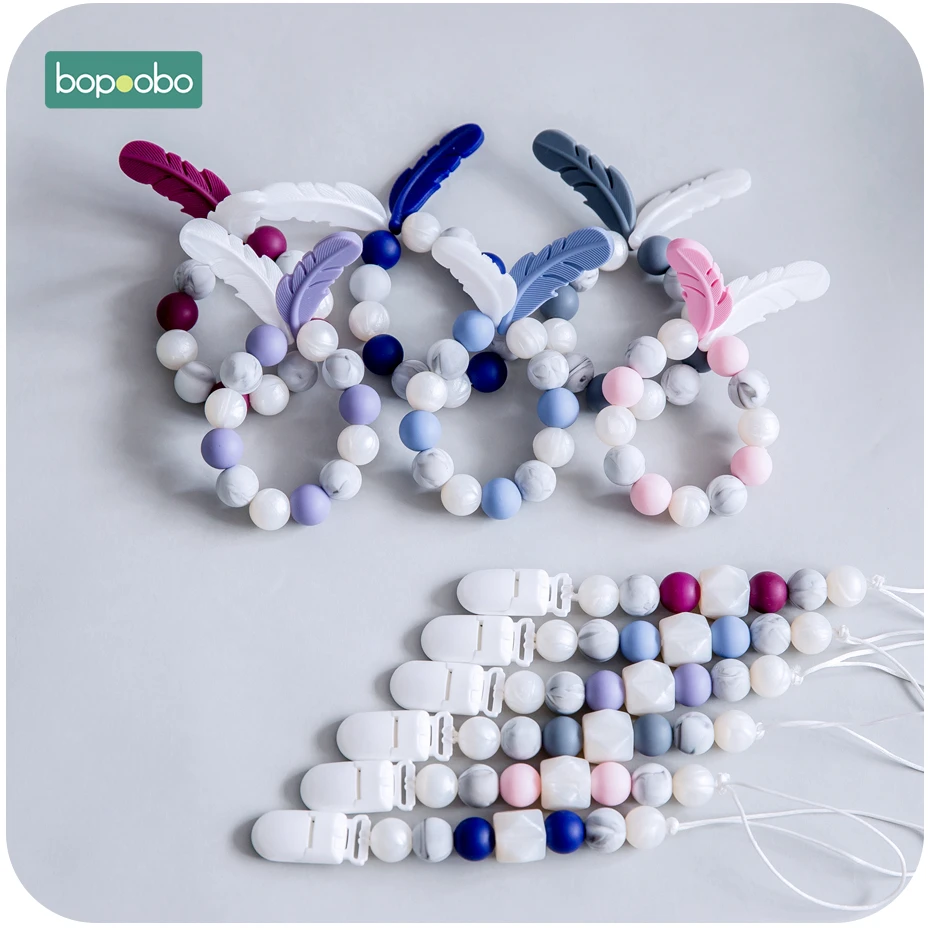 Bopoobo 1 шт. силиконовые бусины Детские трофеи пищевой силикон перо браслет самодельный BPA Бесплатный кулон пустышка Клип цепи