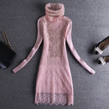 

lace chiffon women blouse turtleneck slim see through lady elegant pulls fashion long-sleeved tops