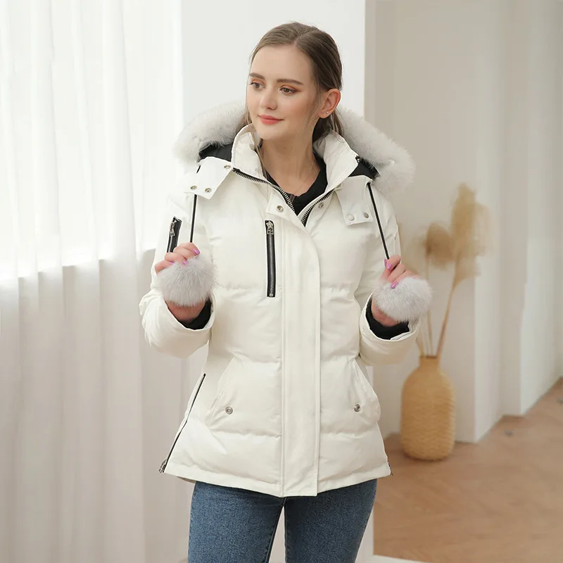 

high quality 2020 winter down jacket women coat warm plus size duck down jacket white Real fox fur collar jacket short Female