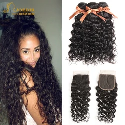 Joedir Water Wave Bundles With Closure Brazilian Human Hair Weave Bundles With Closure 3 Remy Wet And Wavy Bundles With Closure