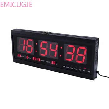 

Home Desktop Thermometer Clock Livingroom Decor LED Hanging Watch19 Inch Big Digital LED Calendar Wall Clock for Mall/school