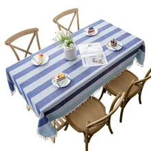 Stripe Two Tone Decorative Linen Tablecloth With Tassel Waterproof Oilproof Rectangular Wedding Dining Table Cover Table Cloth tassel decor two tone shopper bag