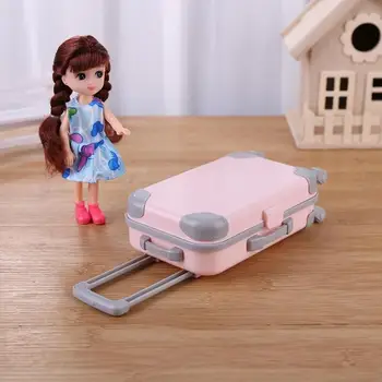 

Mini Plastic Suitcase Luggage Play Miniature Dollhouse Toys Travel Girl Doll Accessory Toys for Children Kids Gift