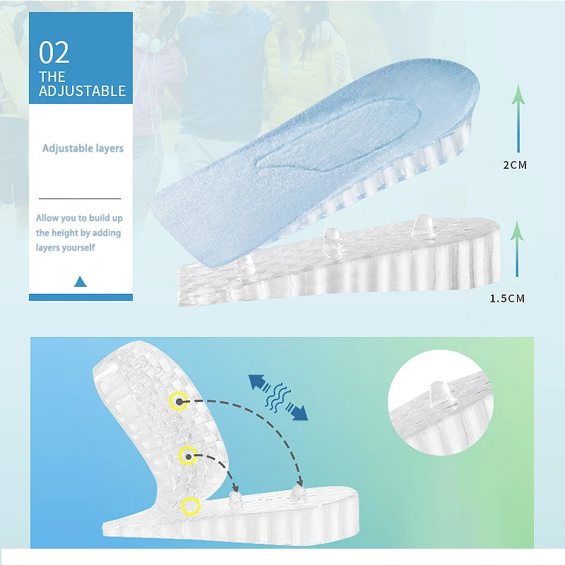 Invisible Height Increase Half Insole 3-Layer Air Up Lifts Elevator Shoes Pad Heel Lifting Inserts 2 3.5 5 CM Women