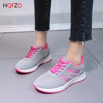 

HQFZO Lace Up Sports Sneakers Athletic Trainers Light Breathable Tennis Platform Running Shoes Women Casual Shoes Mujer